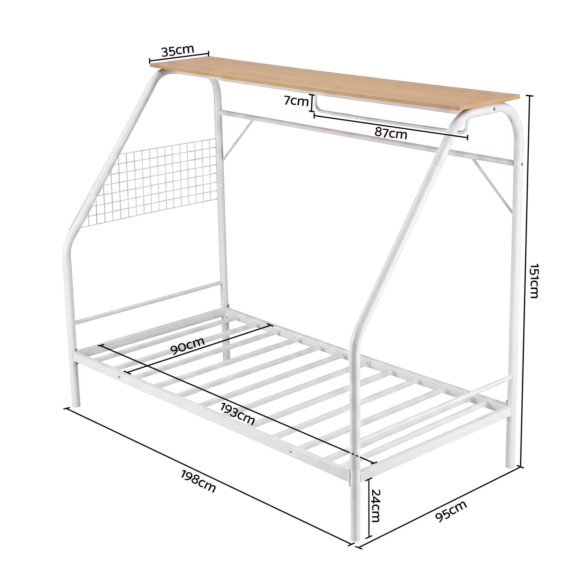 Artiss Single House Bed Frame Metal Canopy Bed Storage Shelf for Kids White Awezingly