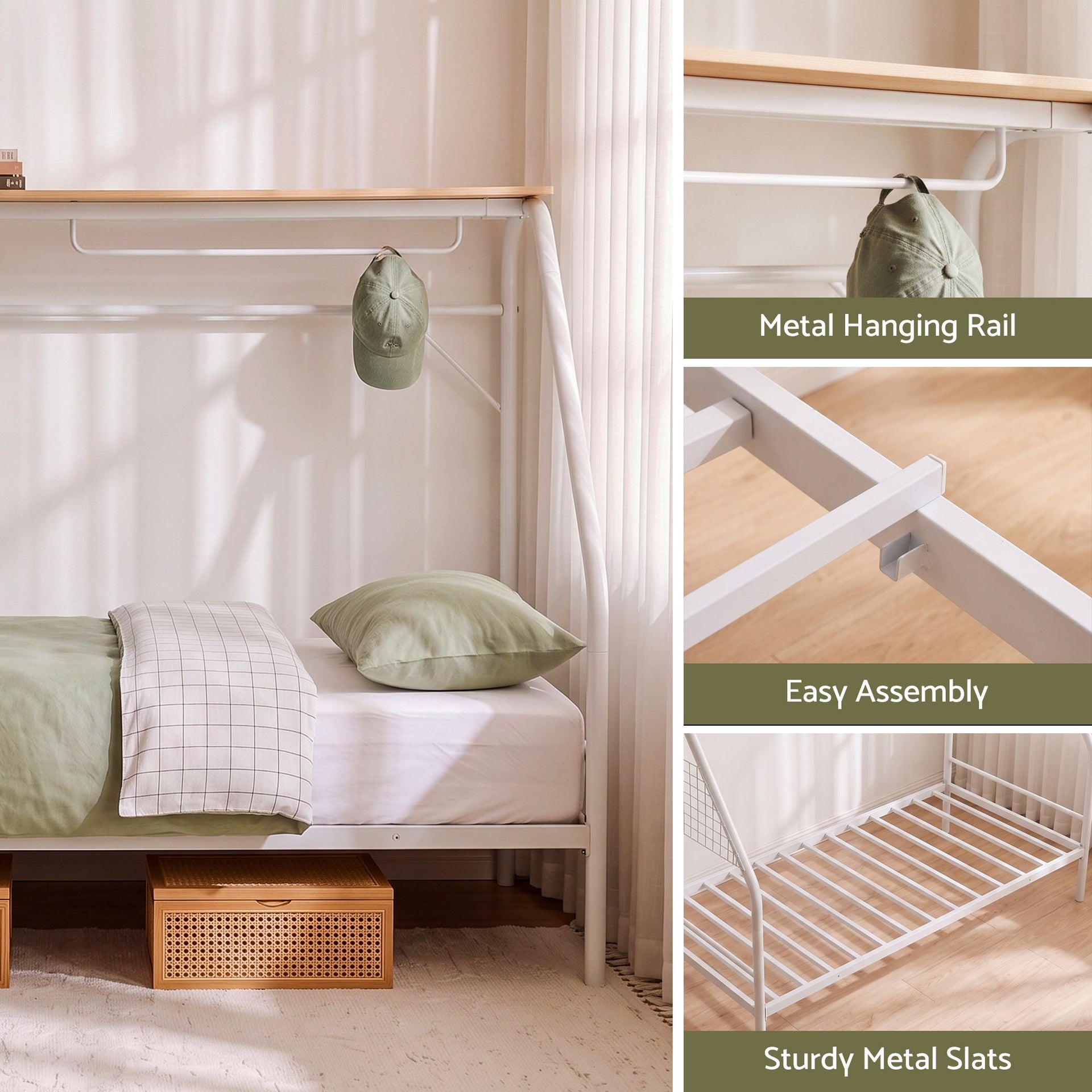 Artiss Single House Bed Frame Metal Canopy Bed Storage Shelf for Kids White Awezingly