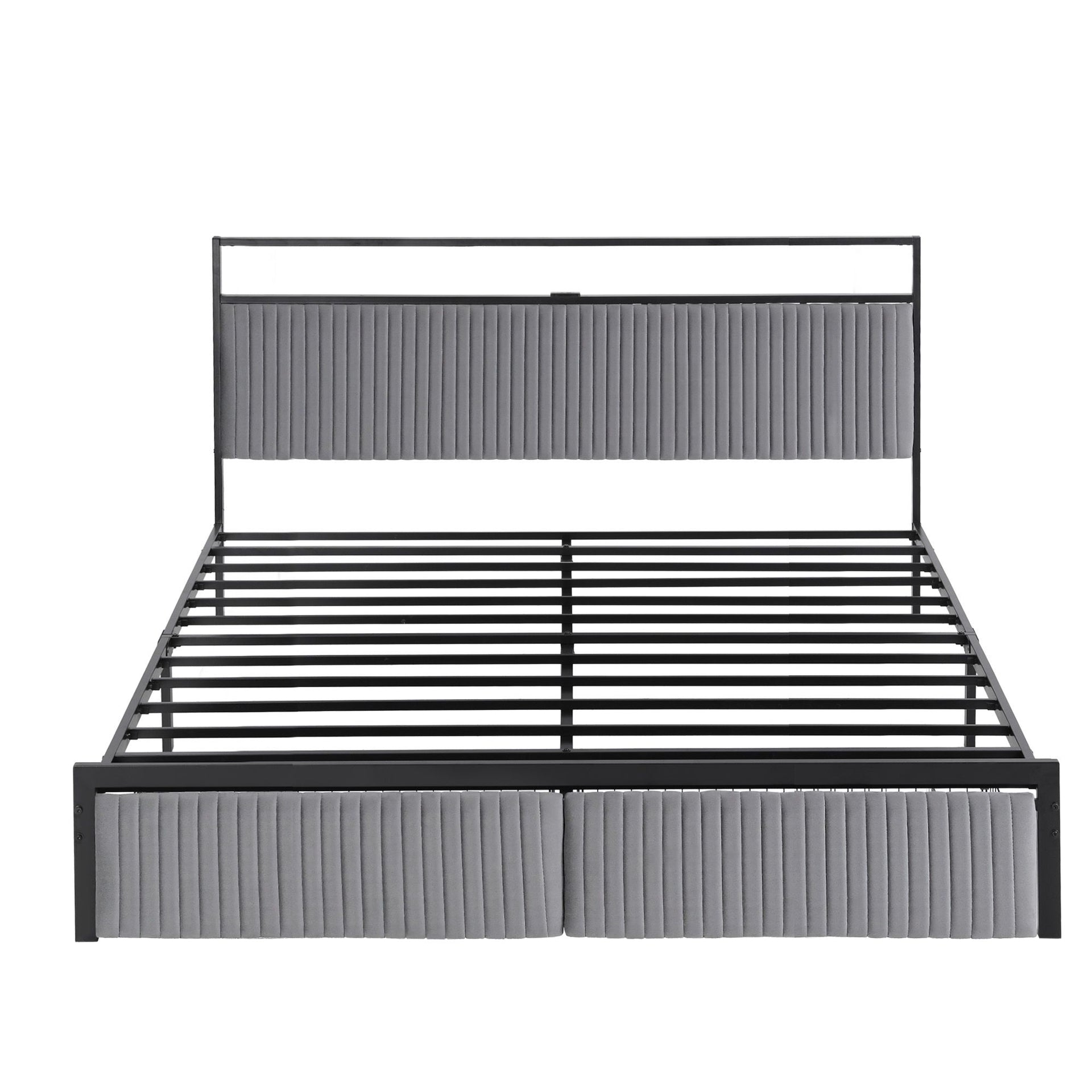 Artiss Metal Bed Frame King Size LED Charging Station 2 Drawers Awezingly