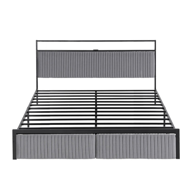 Artiss Metal Bed Frame King Size LED Charging Station 2 Drawers Awezingly