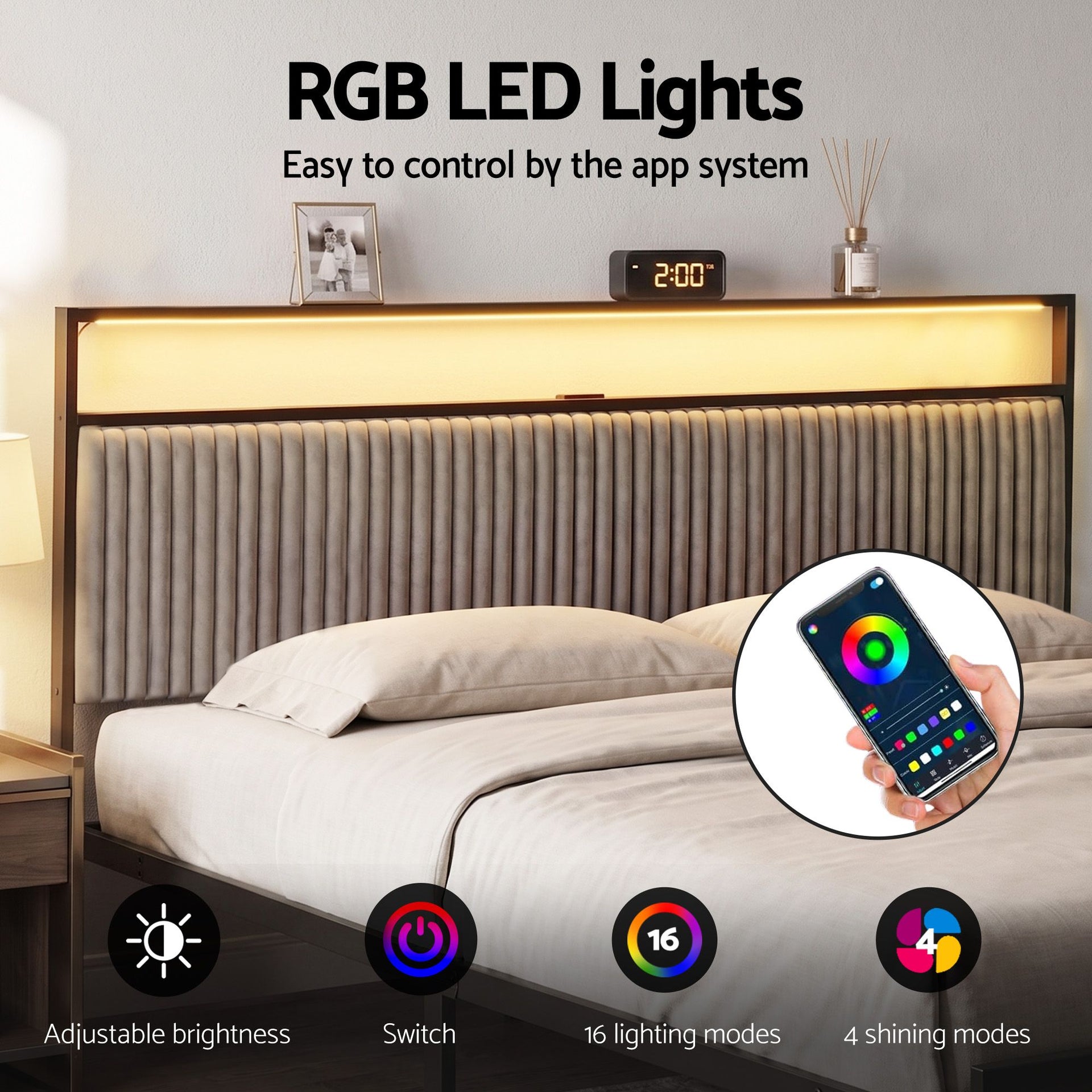 Artiss Metal Bed Frame King Size LED Charging Station 2 Drawers Awezingly