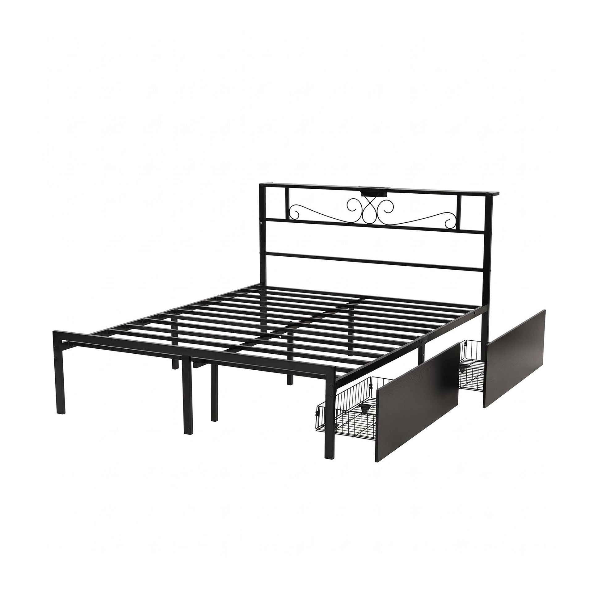Artiss Double Bed Frame with Charging Station & Storage Drawers Metal Awezingly