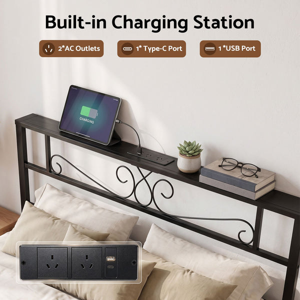 Artiss Double Bed Frame with Charging Station & Storage Drawers Metal Awezingly