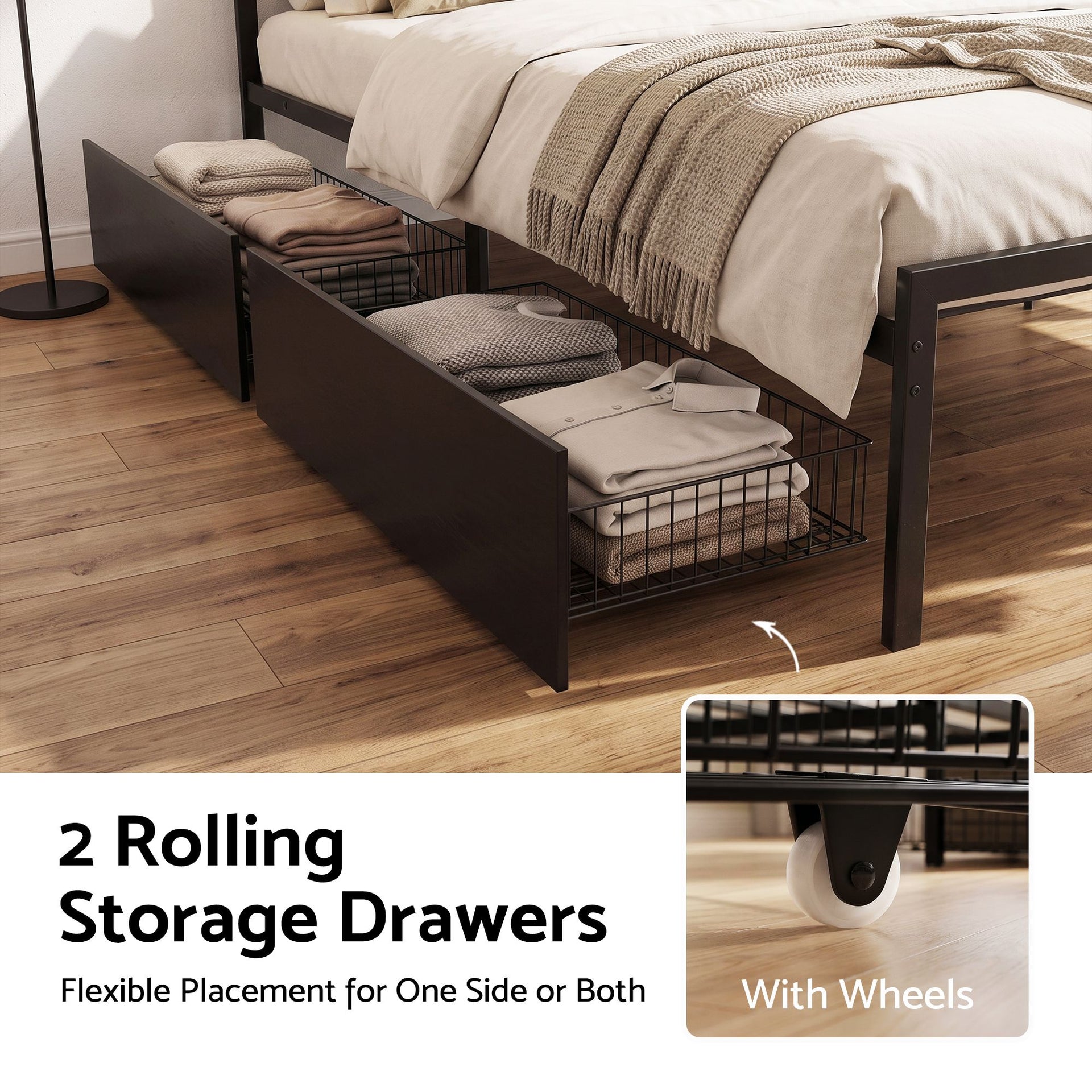 Artiss Double Bed Frame with Charging Station & Storage Drawers Metal Awezingly