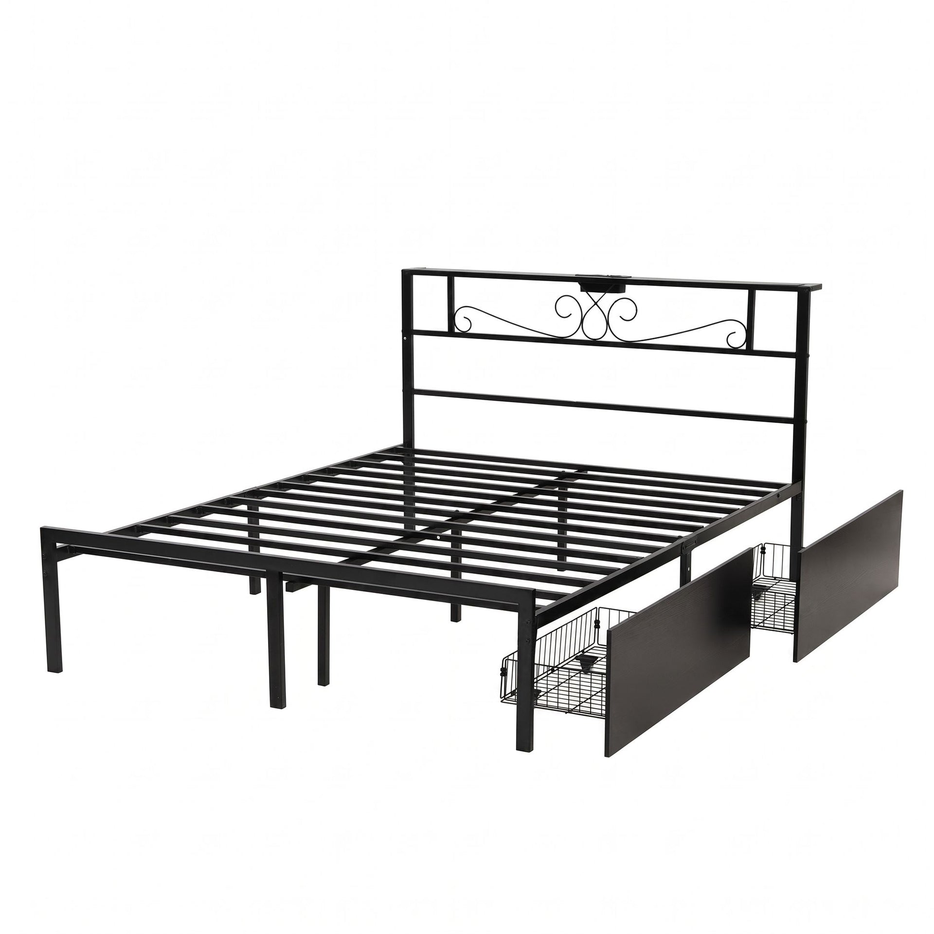 Artiss Queen Bed Frame with Charging Station & Storage Drawers Metal Awezingly