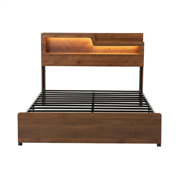 Artiss Double Bed Frame Metal with Charging Station LED Light Storage Shelf Awezingly