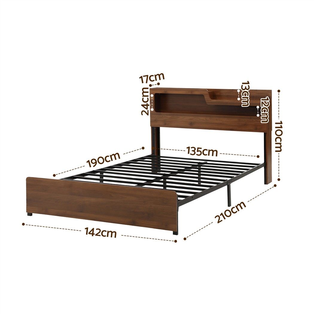 Artiss Double Bed Frame Metal with Charging Station LED Light Storage Shelf Awezingly