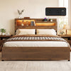 Artiss King Bed Frame Metal with Charging Station LED Light Storage Shelf