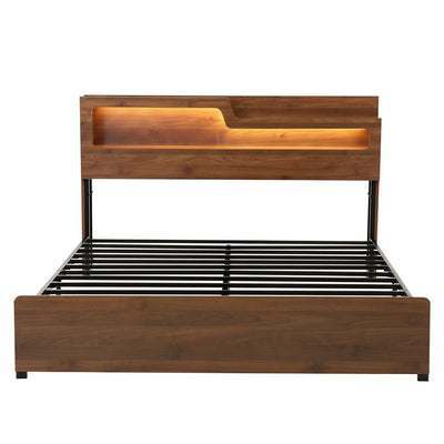 Artiss King Bed Frame Metal with Charging Station LED Light Storage Shelf