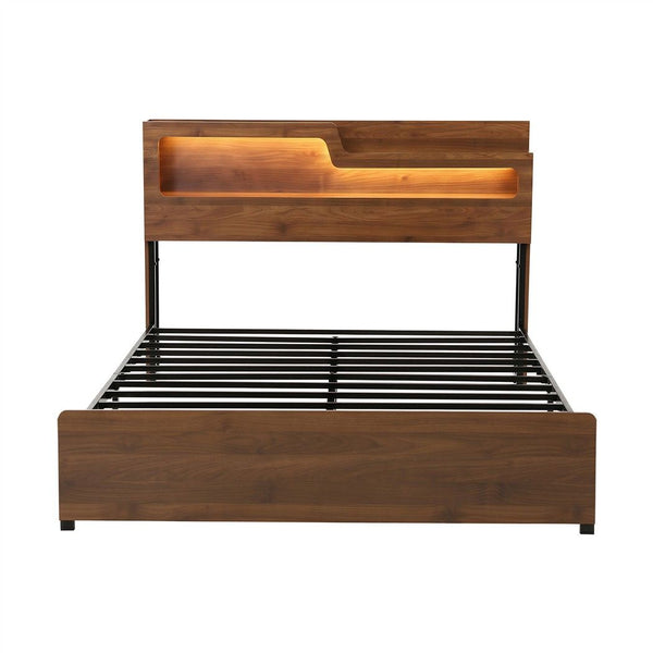 Artiss Queen Bed Frame Metal with Charging Station LED Light Storage Shelf Awezingly