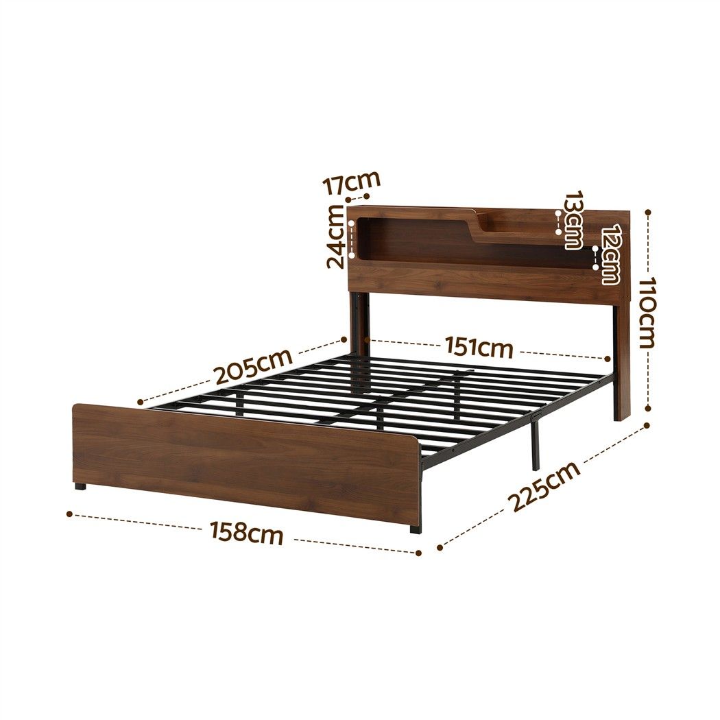 Artiss Queen Bed Frame Metal with Charging Station LED Light Storage Shelf Awezingly