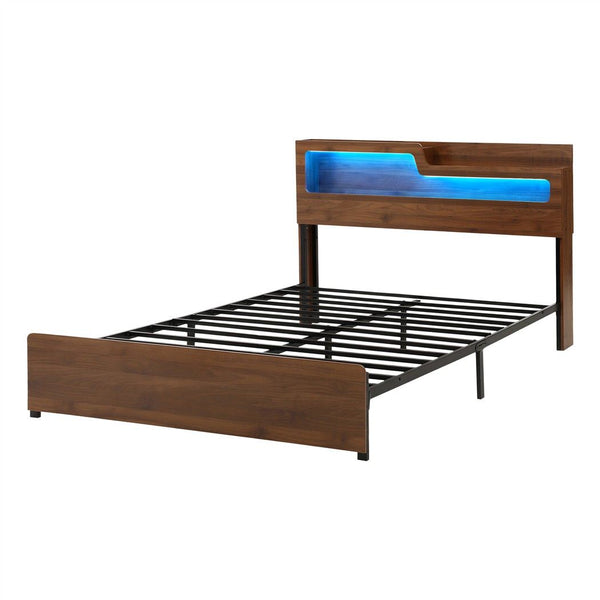 Artiss Queen Bed Frame Metal with Charging Station LED Light Storage Shelf Awezingly