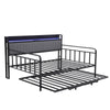 Artiss Bed Frame Double LED Metal Trundle Daybed with Charging Station TURN