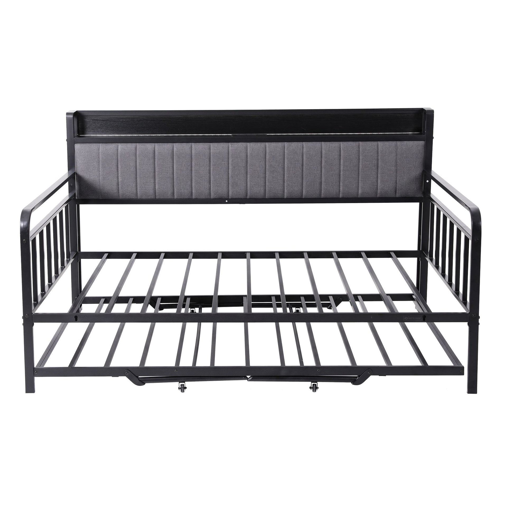 Artiss Bed Frame Double LED Metal Trundle Daybed with Charging Station TURN Artiss