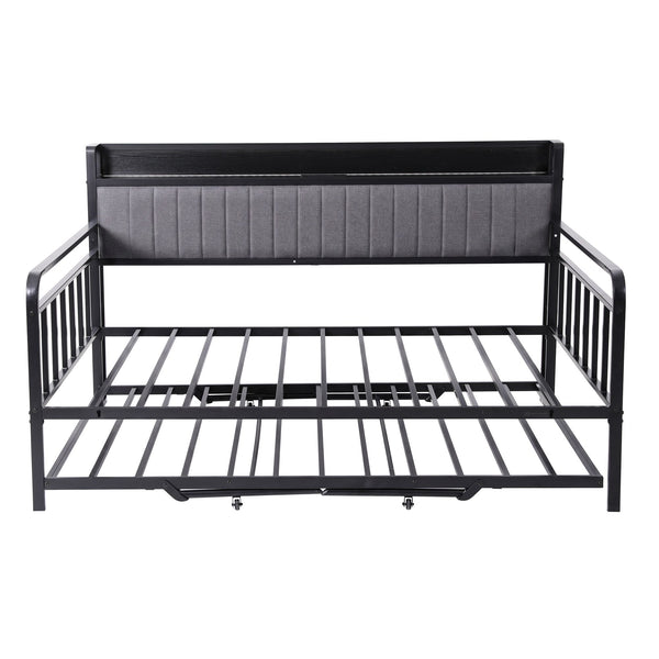 Artiss Bed Frame Double LED Metal Trundle Daybed with Charging Station TURN Artiss