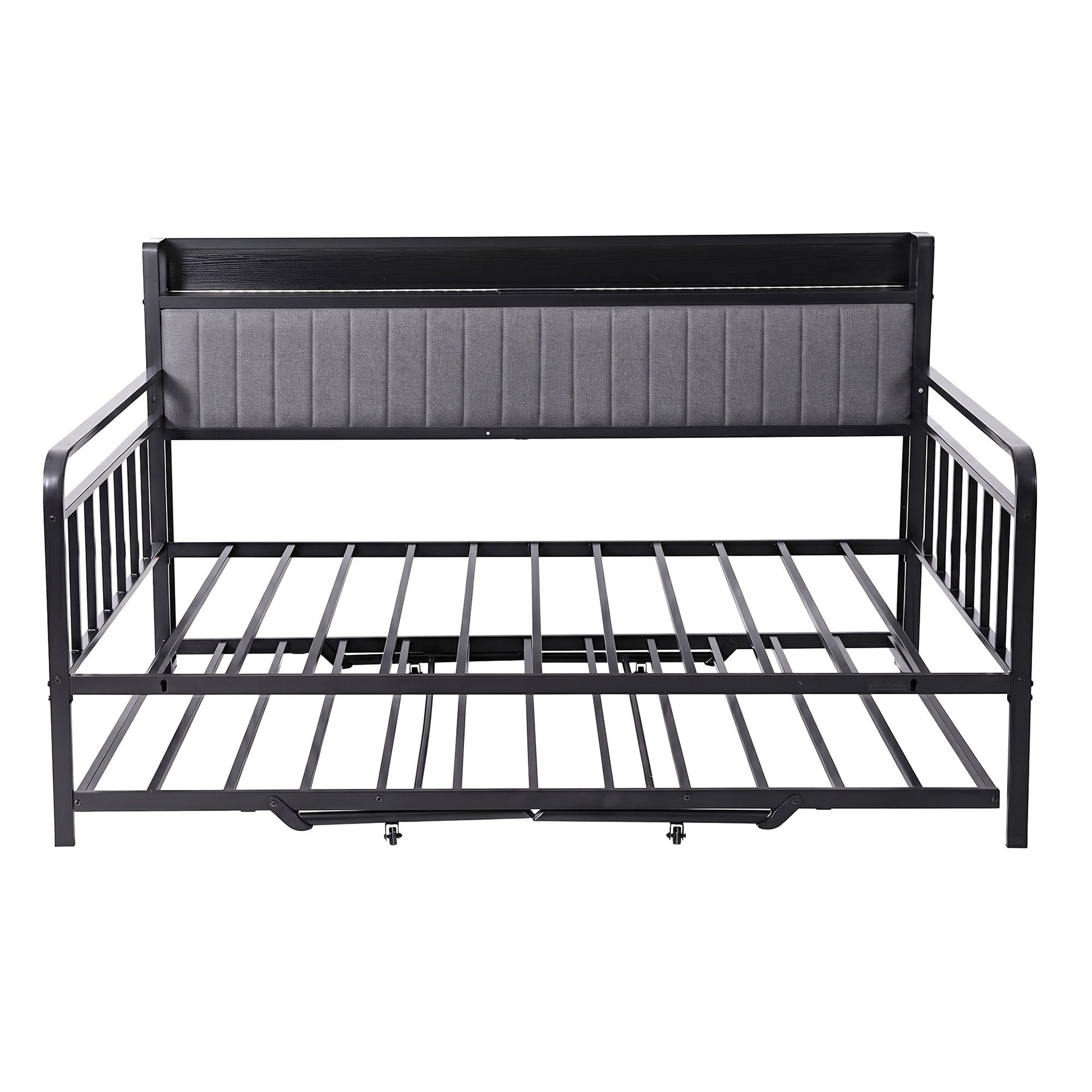 Artiss Bed Frame King Single LED Metal Trundle Daybed with Charging Station TURN Artiss