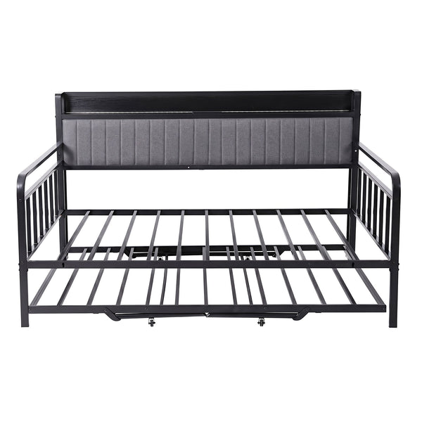 Artiss Bed Frame King Single LED Metal Trundle Daybed with Charging Station TURN Artiss
