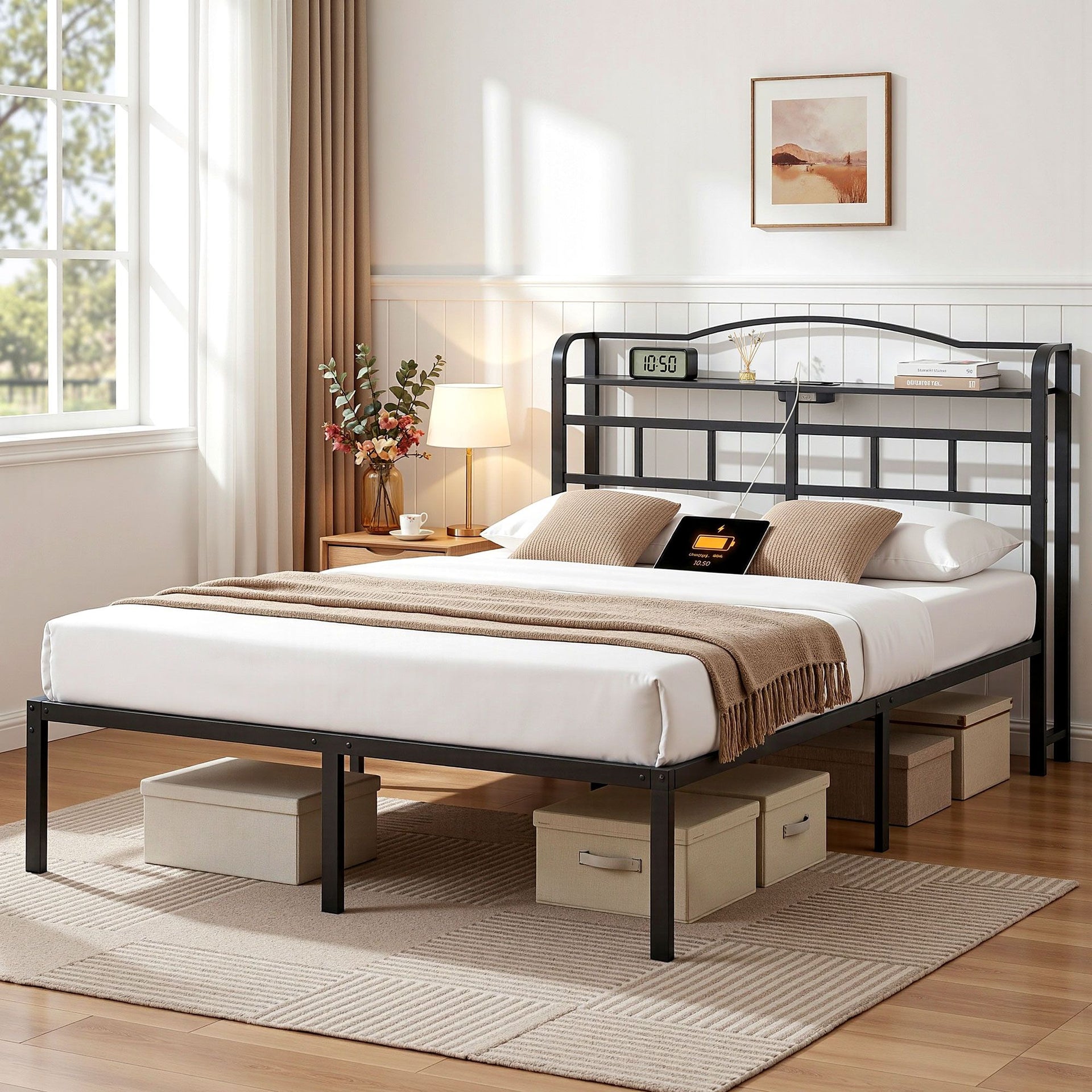 Artiss Bed Frame Double Size with Charging Station WAVE Awezingly