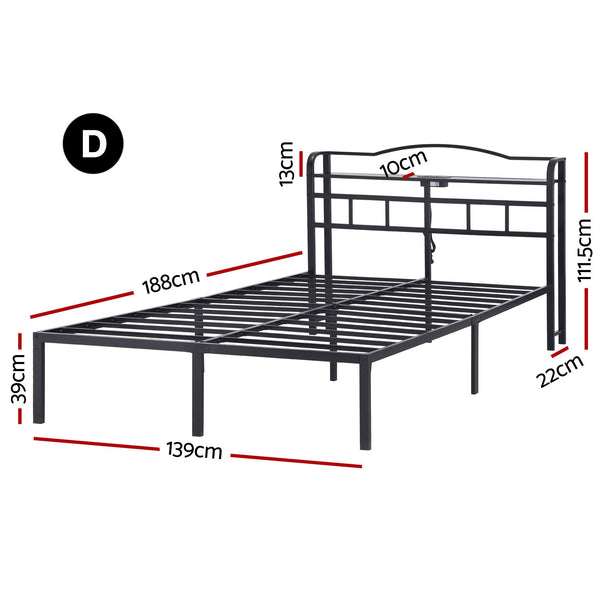 Artiss Bed Frame Double Size with Charging Station WAVE Awezingly