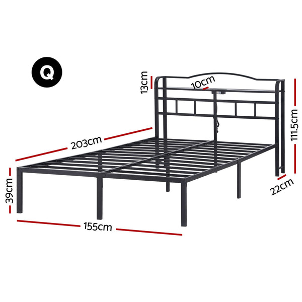 Artiss Bed Frame Queen Size with Charging Station WAVE Awezingly
