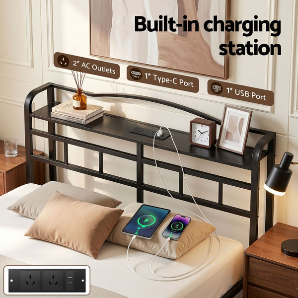 Artiss Bed Frame Queen Size with Charging Station WAVE Awezingly