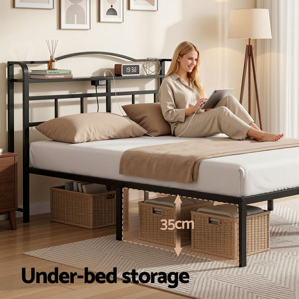 Artiss Bed Frame Queen Size with Charging Station WAVE Awezingly