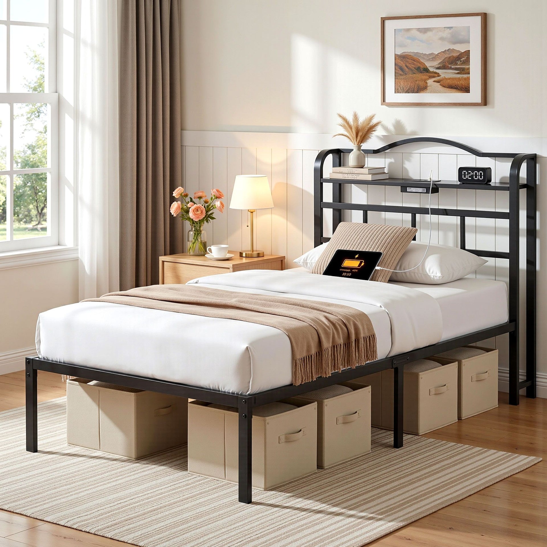 Artiss Bed Frame Single Size with Charging Station WAVE Awezingly