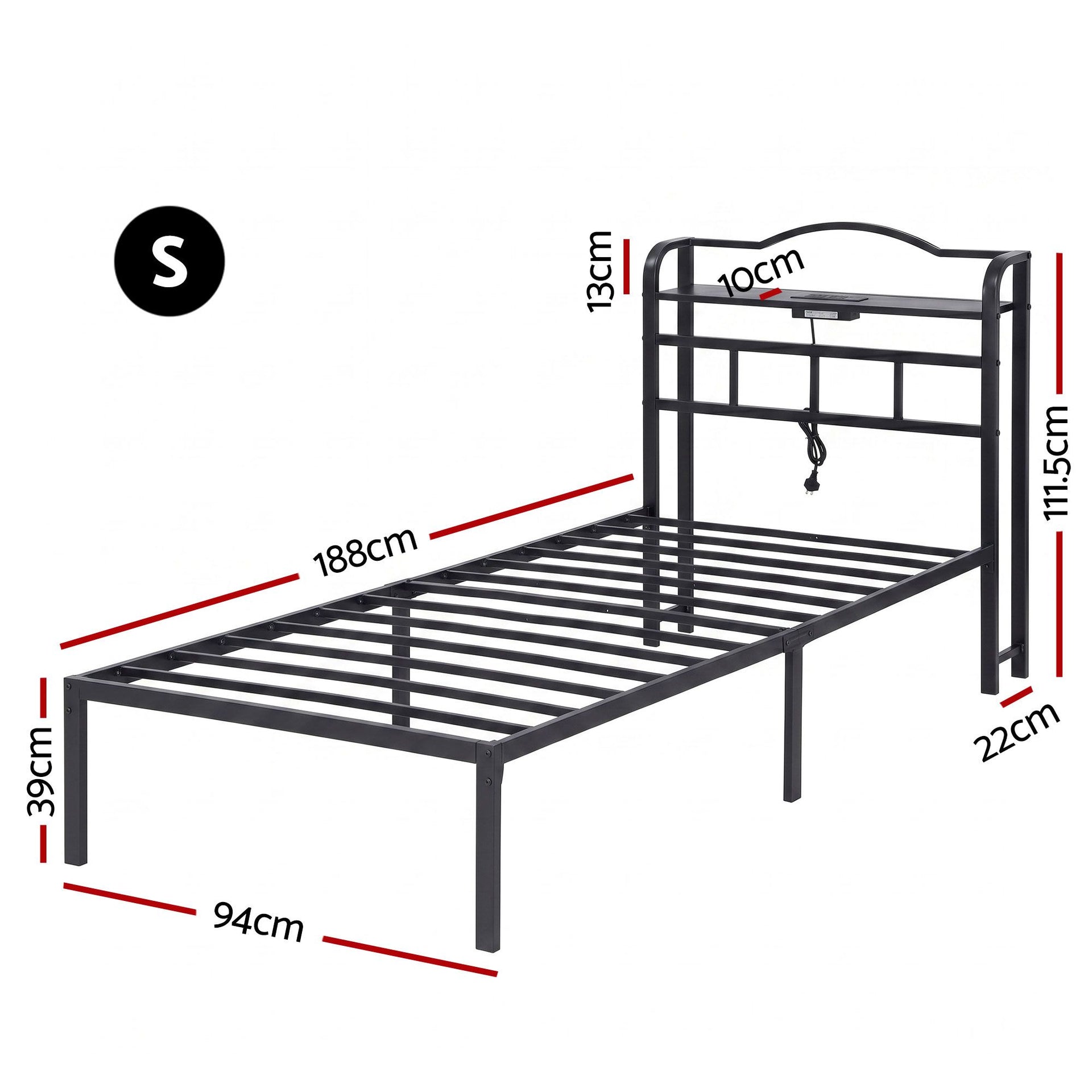 Artiss Bed Frame Single Size with Charging Station WAVE Awezingly