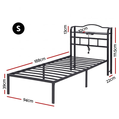 Artiss Bed Frame Single Size with Charging Station WAVE