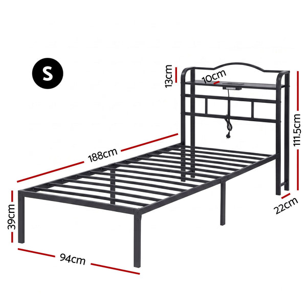 Artiss Bed Frame Single Size with Charging Station WAVE Awezingly