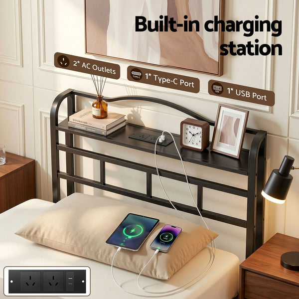 Artiss Bed Frame Single Size with Charging Station WAVE Awezingly