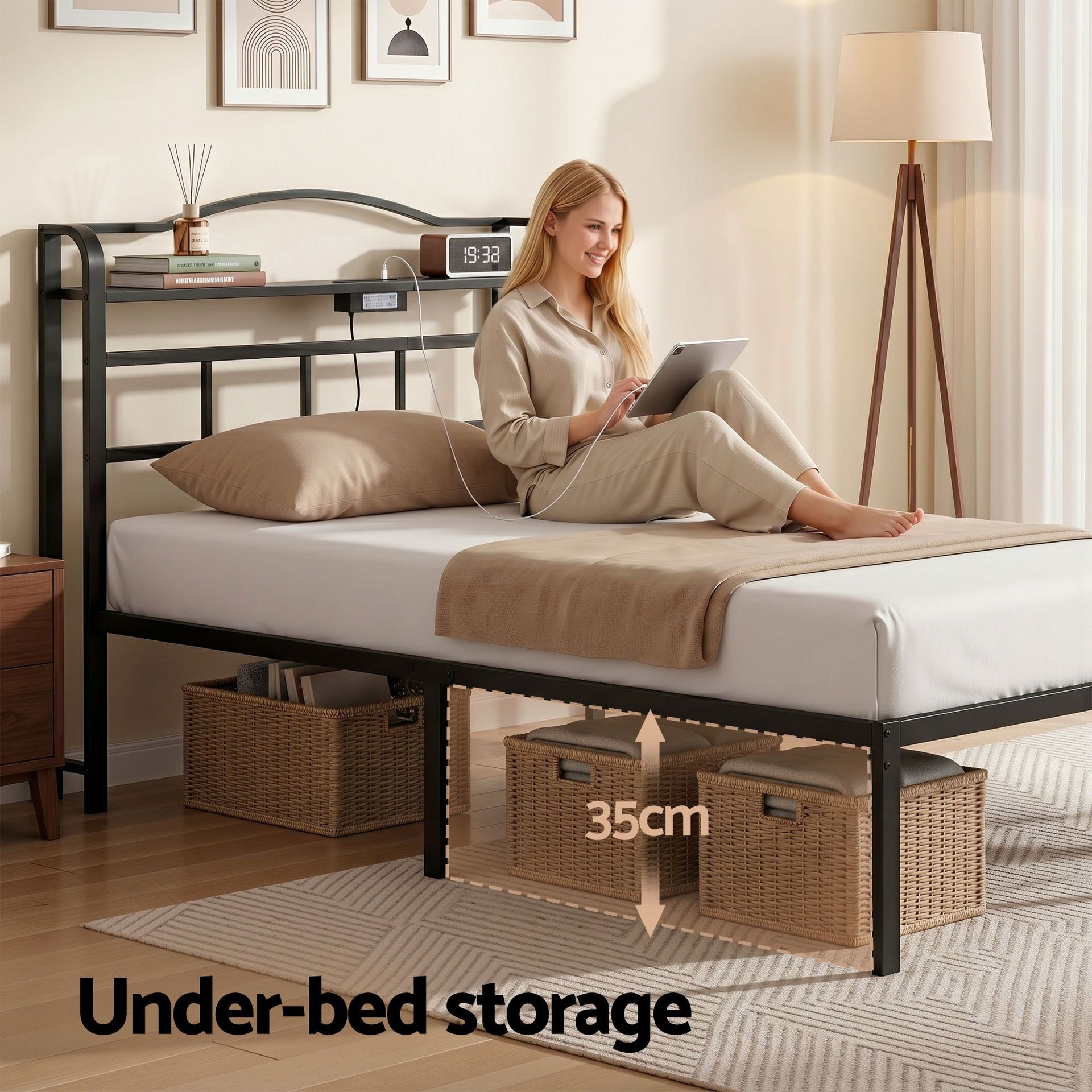 Artiss Bed Frame Single Size with Charging Station WAVE Awezingly