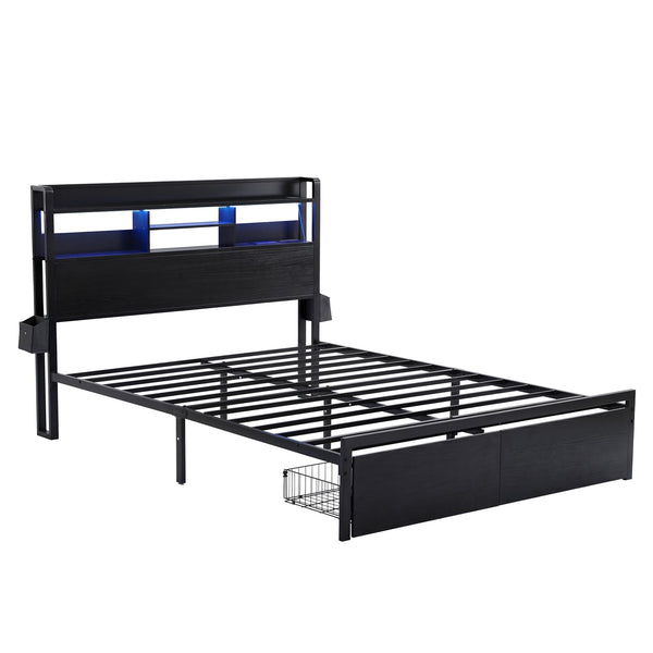 Artiss Bed Frame Double with Charging Station Storage Organizer Drawers LED ZAC Awezingly