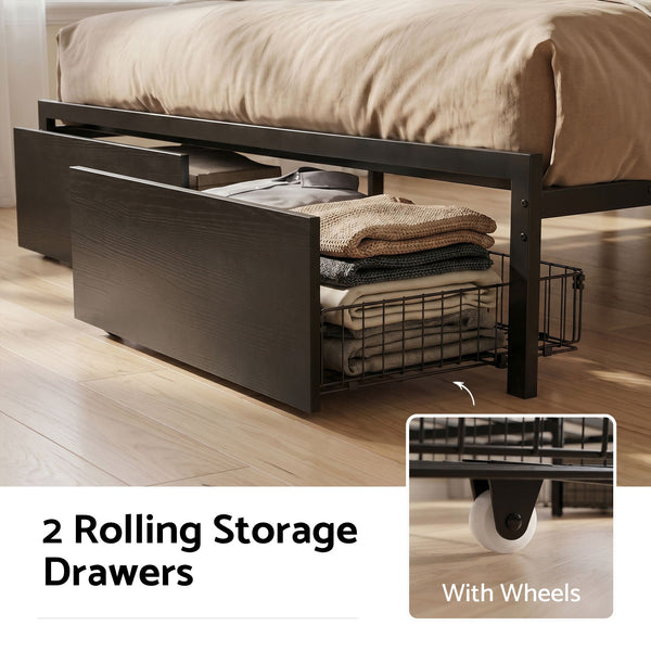 Artiss Bed Frame Double with Charging Station Storage Organizer Drawers LED ZAC Awezingly