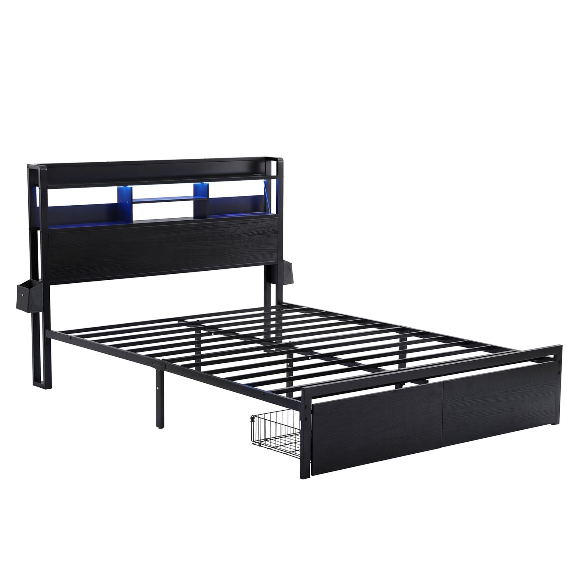 Artiss Bed Frame King with Charging Station Storage Organizer Drawers LED ZAC Awezingly