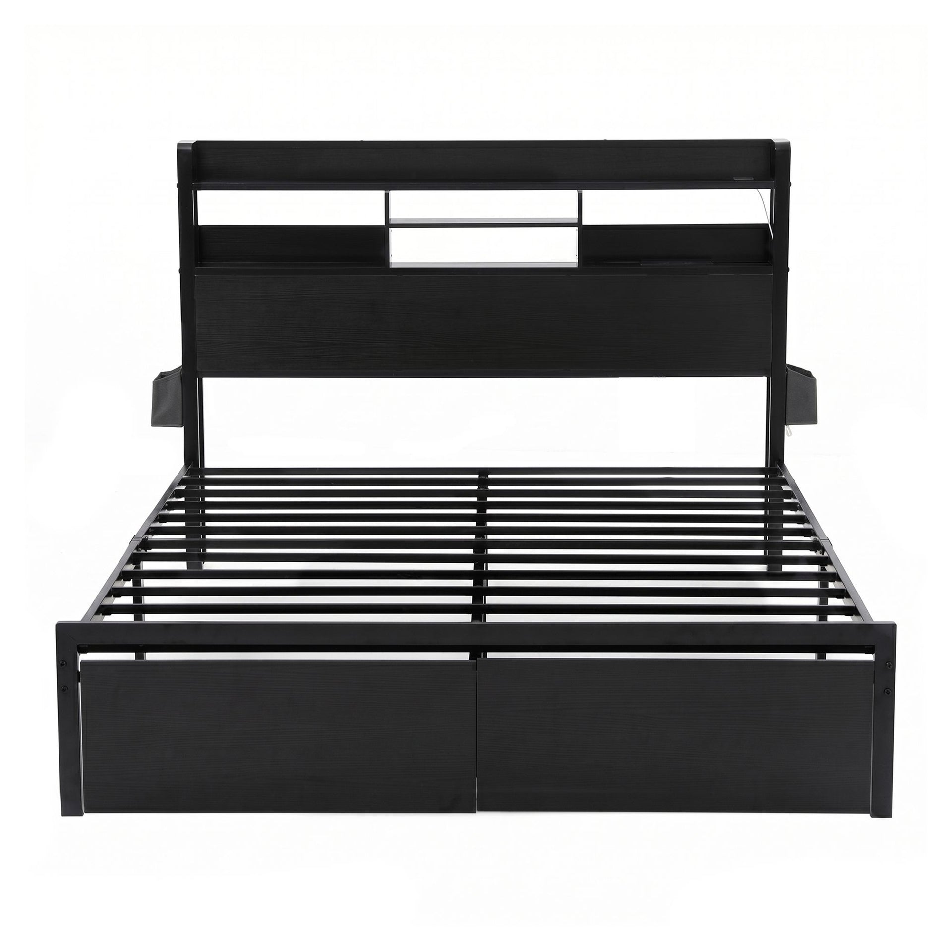 Artiss Bed Frame King with Charging Station Storage Organizer Drawers LED ZAC Awezingly