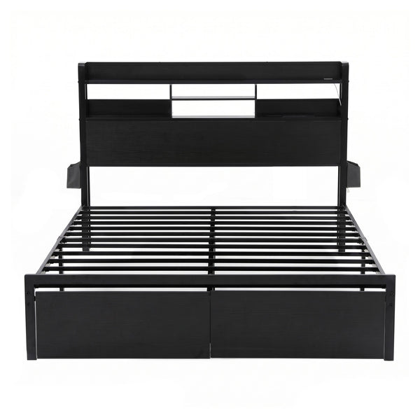 Artiss Bed Frame King with Charging Station Storage Organizer Drawers LED ZAC Awezingly