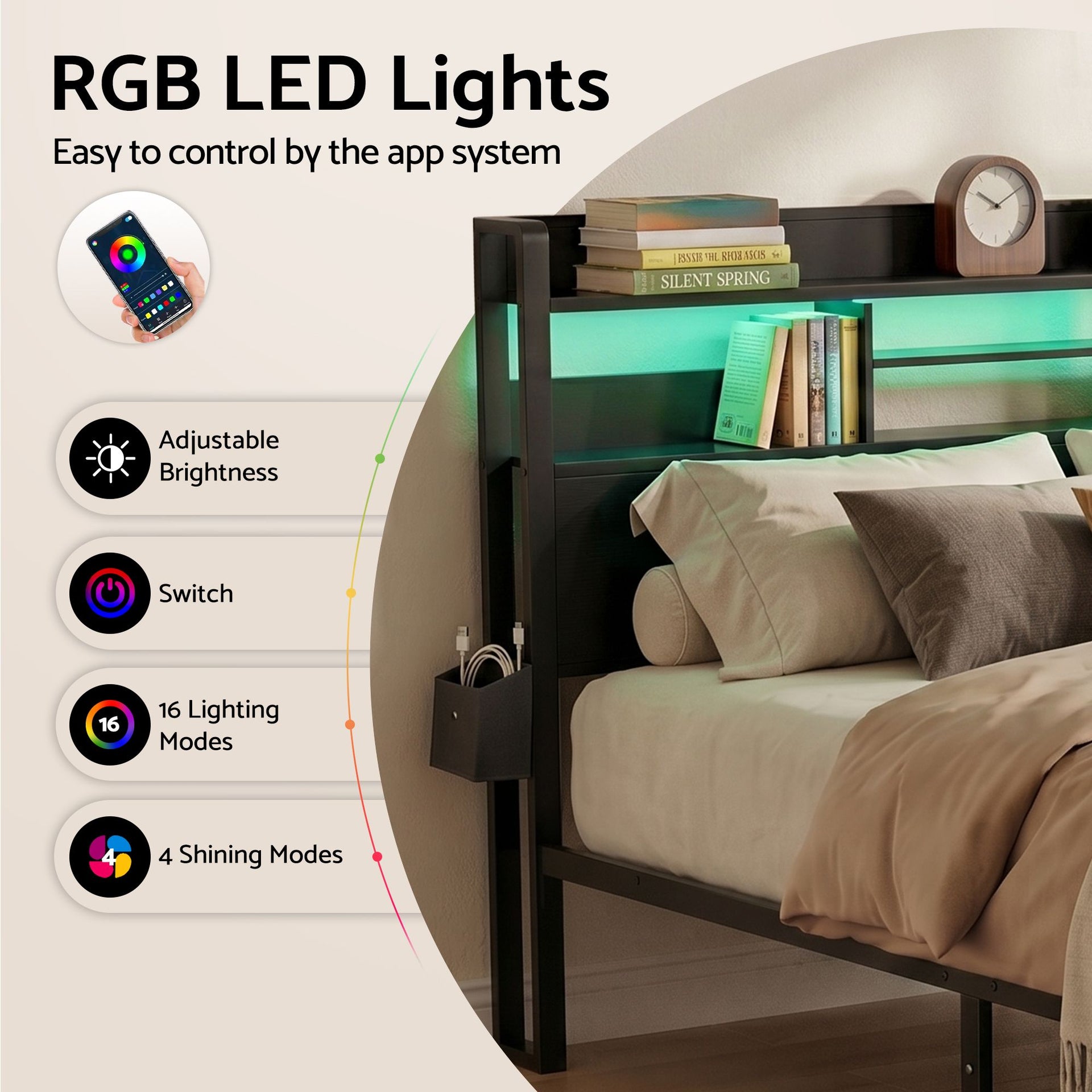 Artiss Bed Frame King with Charging Station Storage Organizer Drawers LED ZAC Awezingly
