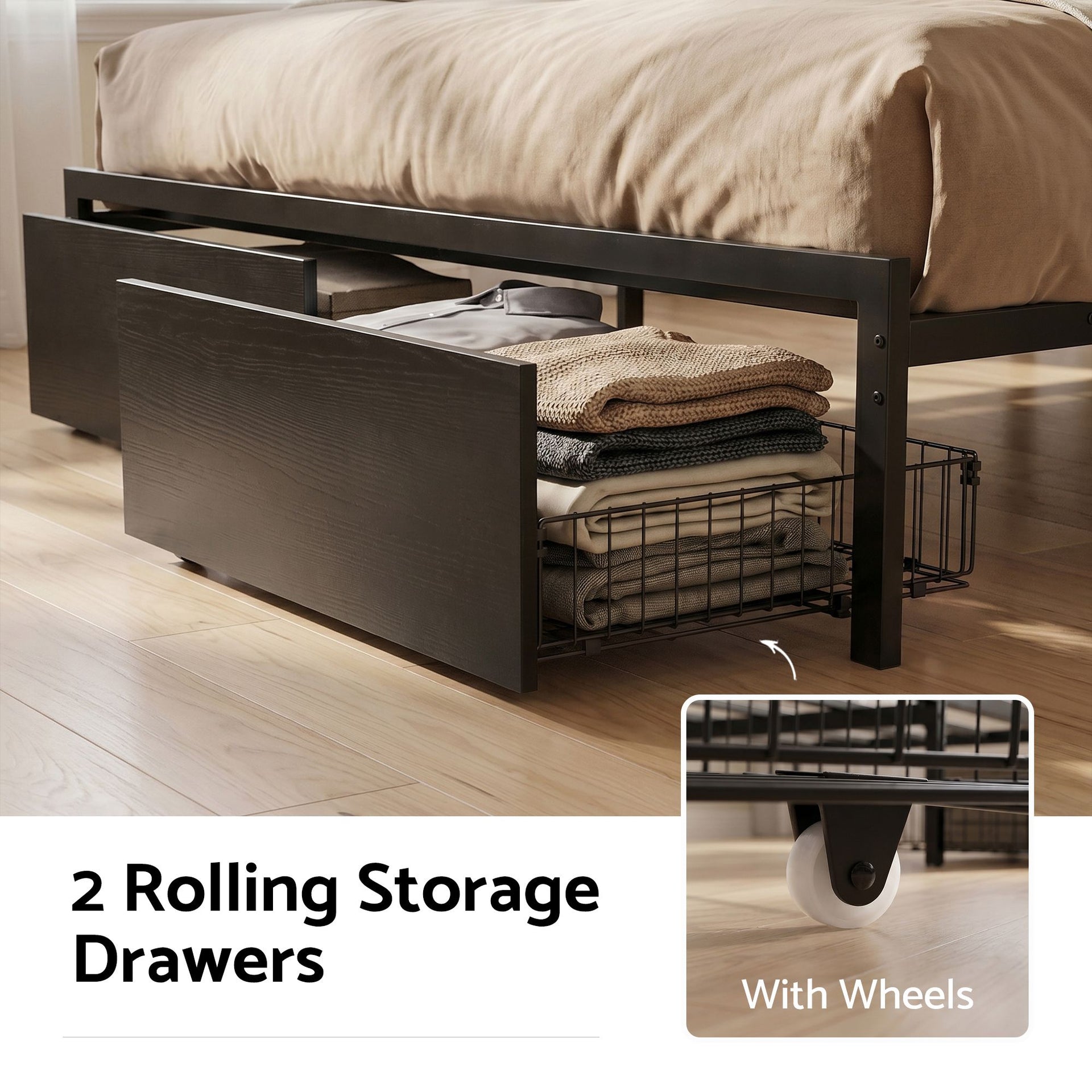 Artiss Bed Frame King with Charging Station Storage Organizer Drawers LED ZAC Awezingly