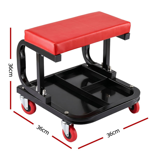 Giantz Creeper Seat Rolling Mechanic Stool with Tool Tray Heavy Duty 36x36cm Giantz