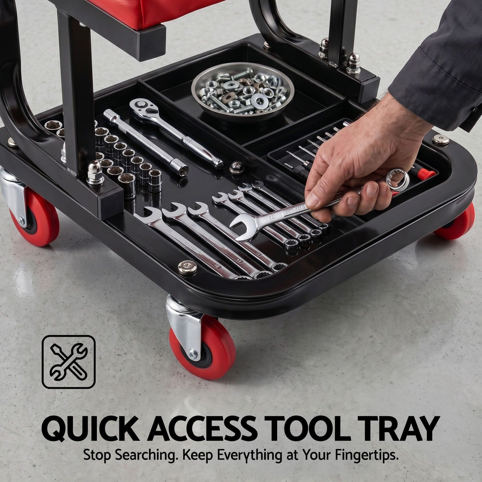 Giantz Creeper Seat Rolling Mechanic Stool with Tool Tray Heavy Duty 36x36cm Giantz