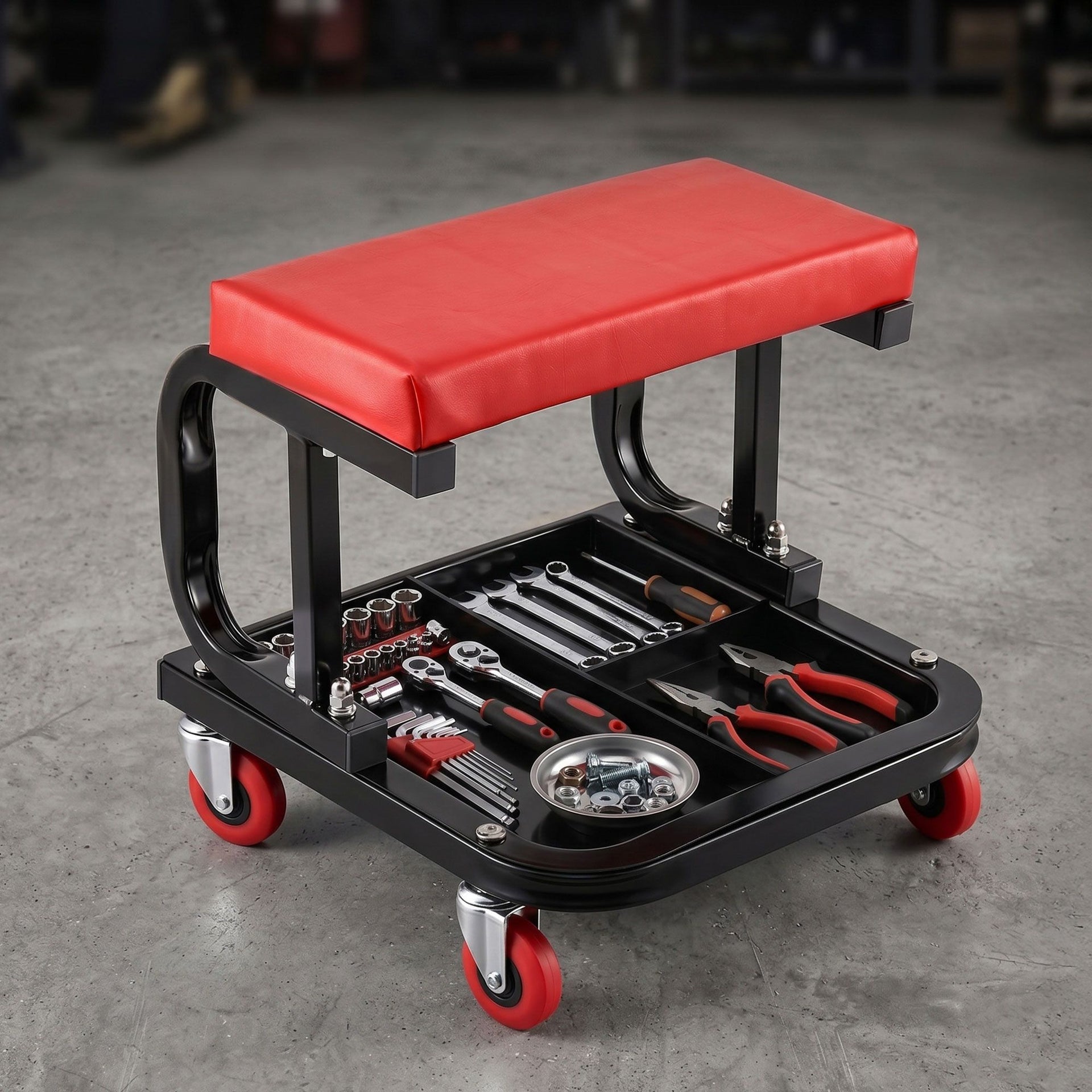 Giantz Creeper Seat Rolling Mechanic Stool with Tool Tray Heavy Duty 36x36cm Giantz