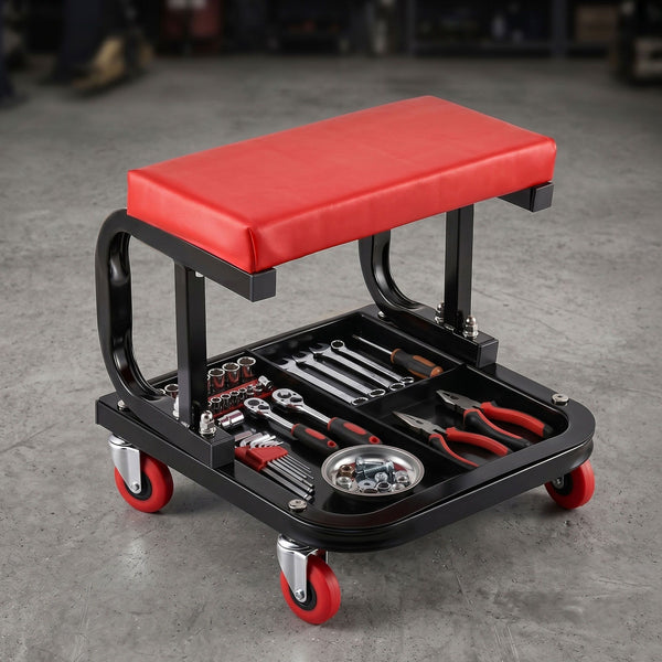 Giantz Creeper Seat Rolling Mechanic Stool with Tool Tray Heavy Duty 36x36cm Giantz