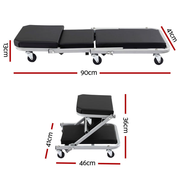 Giantz Garage Creeper 2-in-1 Mechanic Stool Rolling Automotive Z Creeper Seat Awezingly