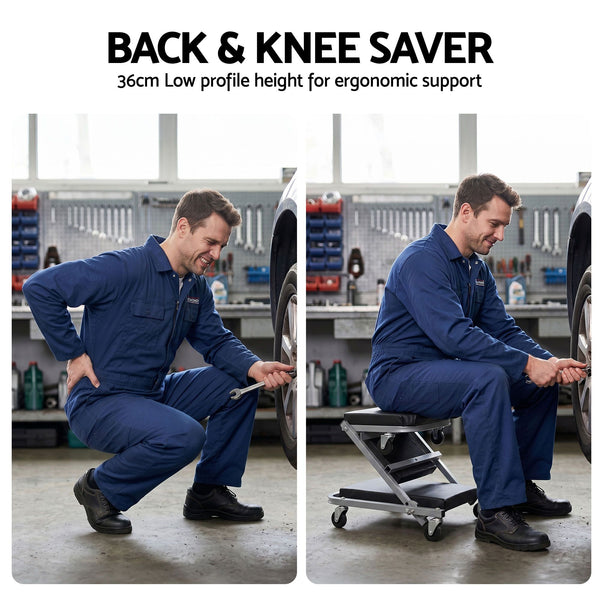 Giantz Garage Creeper 2-in-1 Mechanic Stool Rolling Automotive Z Creeper Seat Awezingly