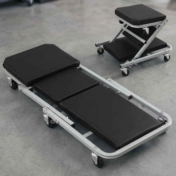 Giantz Garage Creeper 2-in-1 Mechanic Stool Rolling Automotive Z Creeper Seat Awezingly
