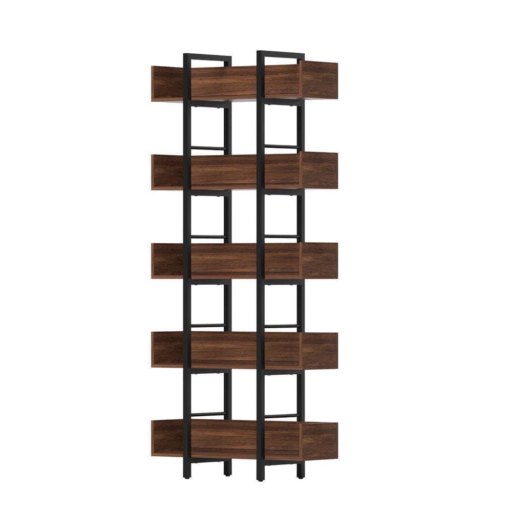 Artiss Bookshelf 5-Tier Bookcase Display Shelves Metal Storage Stand Rack Walnut Awezingly