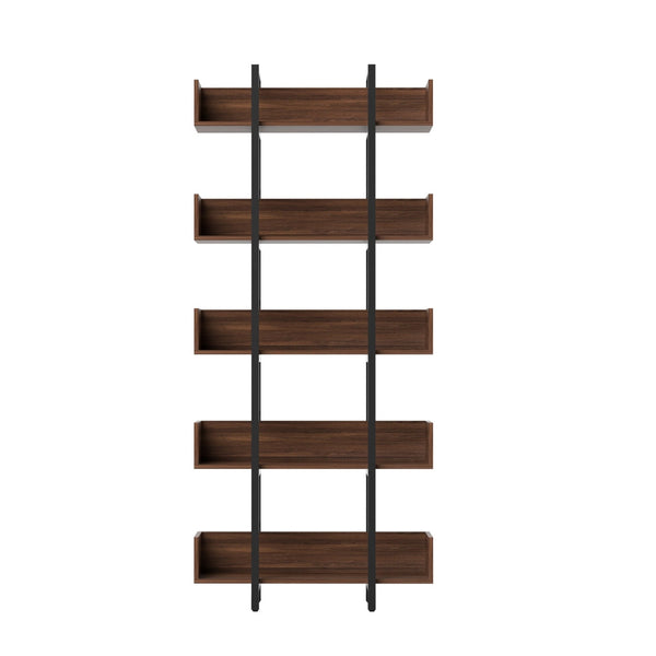 Artiss Bookshelf 5-Tier Bookcase Display Shelves Metal Storage Stand Rack Walnut Awezingly