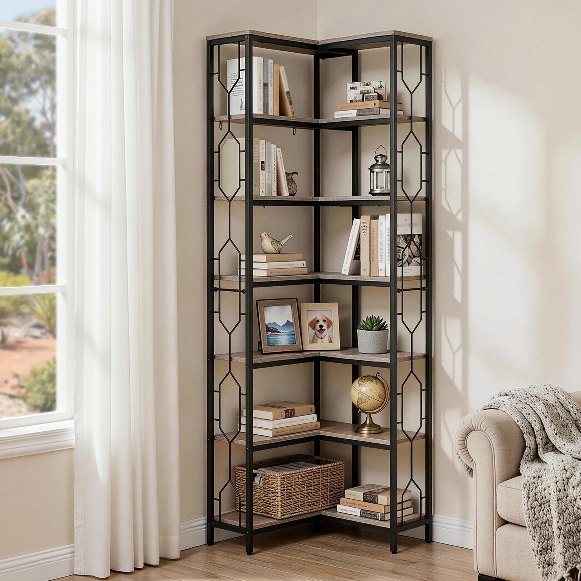 Artiss 6 Tiers Bookshelf Corner Shelf Bookcase Display Shelves Oak Awezingly
