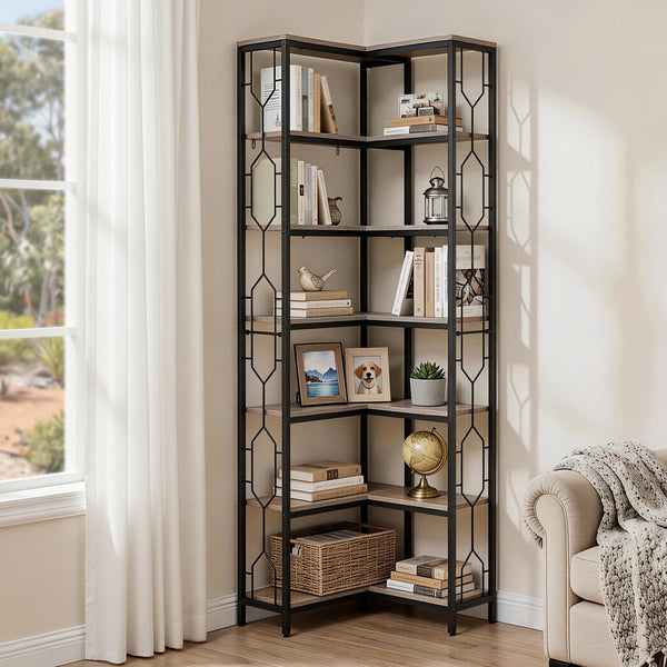 Artiss 6 Tiers Bookshelf Corner Shelf Bookcase Display Shelves Oak Awezingly